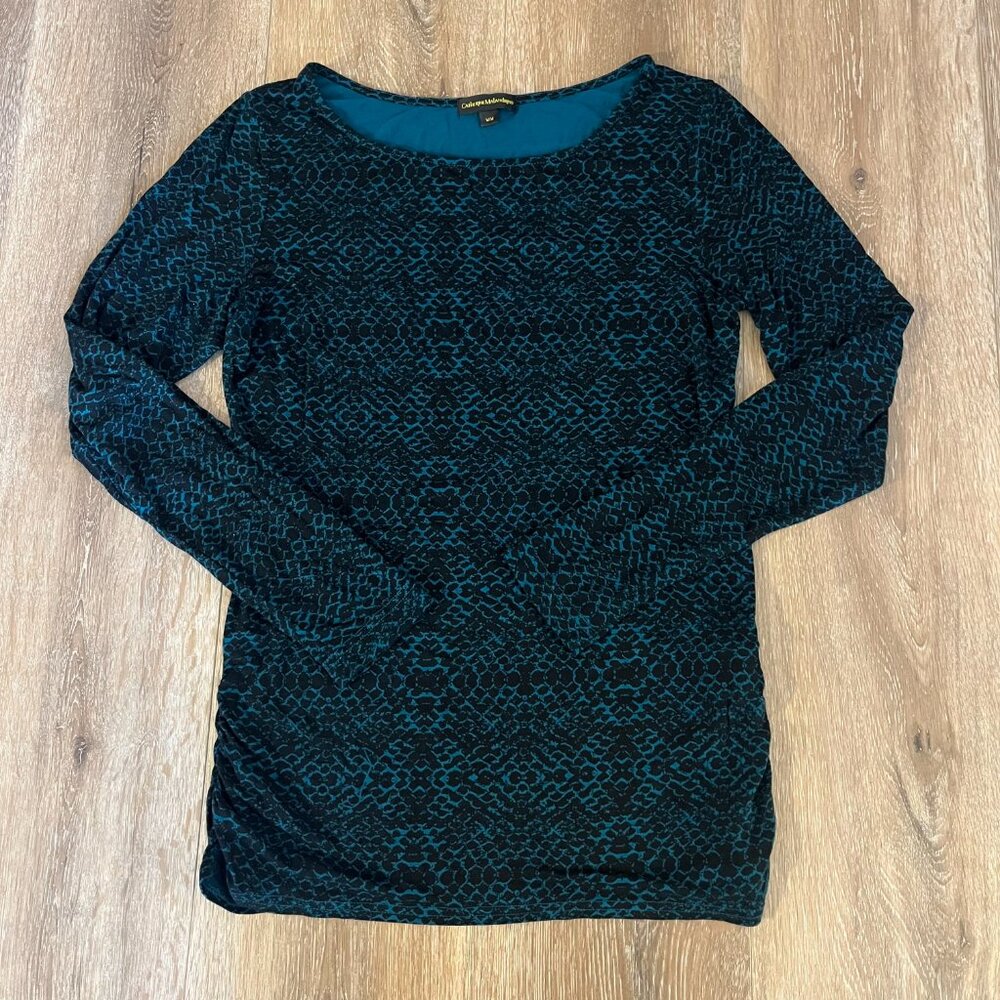 NWOT CATHERINE MALANDRINO Snakeskin Print Long Sleeve Shirt Top - M - Blue Black